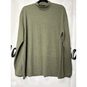 Liz Claiborne Mock Neck Ribbed Tunic Top Large Olive Green Lagenlook Classic L/S